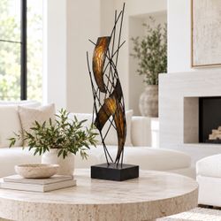 Vintage 42” Abstract Metal Floor Sculpture Brutalist Modern Art Bronze Gold