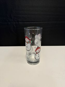 Clear Glass Drinking Glass with Snowman Design