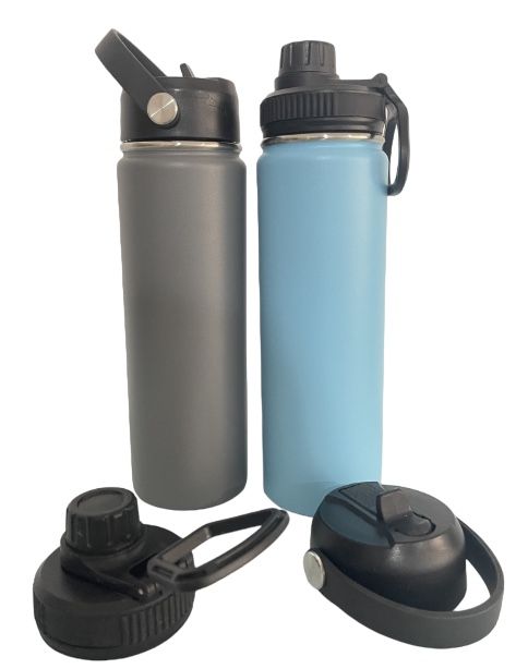 BUY IN BULK (50-400) 22oz Double Insulated Leak Proof Stainless Steel Water Bottle with Two Lids