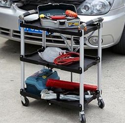 Olympia Tools Pack N Roll Collapsible Service Cart, trolley, push cart, dollyc, XL, 300LB Capacity, Black