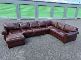 FREE DELIVERY - Raymour & Flanigan 5-Piece Leather Large Brown Sectional Sofa with Chaise