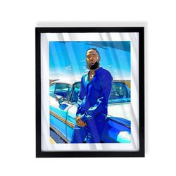 custom art piece of Nipsey Hussle on black frame