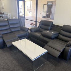 Black leather reclining sofa and loveseat set