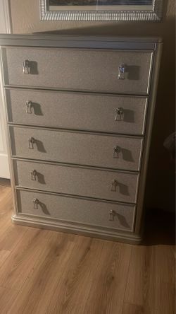 King size Bed with mattress with box springs and 2 nightstands and 1 drawer