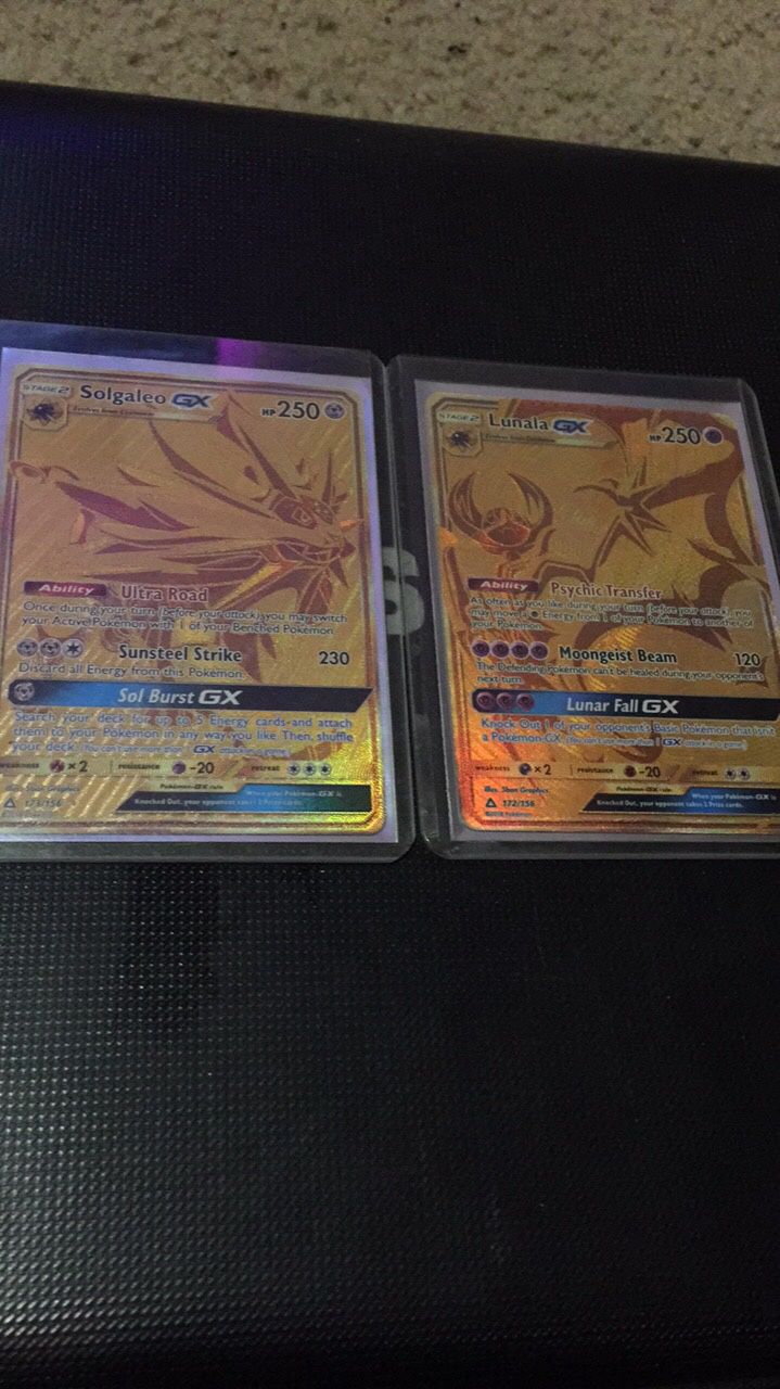 Solgaleo GX 172/156 & Lunala GX 173/156 Pokemon Ultra Prism Gold Secret  Rare Cards for Sale in Plainfield, IN - OfferUp