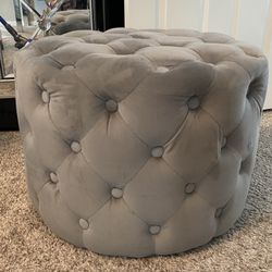 Round gray Tufted Ottoman Stool / Accent Furniture