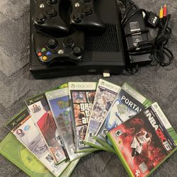 Xbox 360 with 3 controllers & 8 games