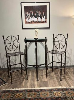 Wrought Iron Bistro Table glass top w 2 Chairs - One of A Kind - Custom Made