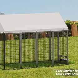 Large Dog Kennel Outdoor Pet Pens Dogs Run Enclosure Animal Hutch Metal Coop Fence with Roof Cover. 7.94'L x 4.13'W x 5.95'H.