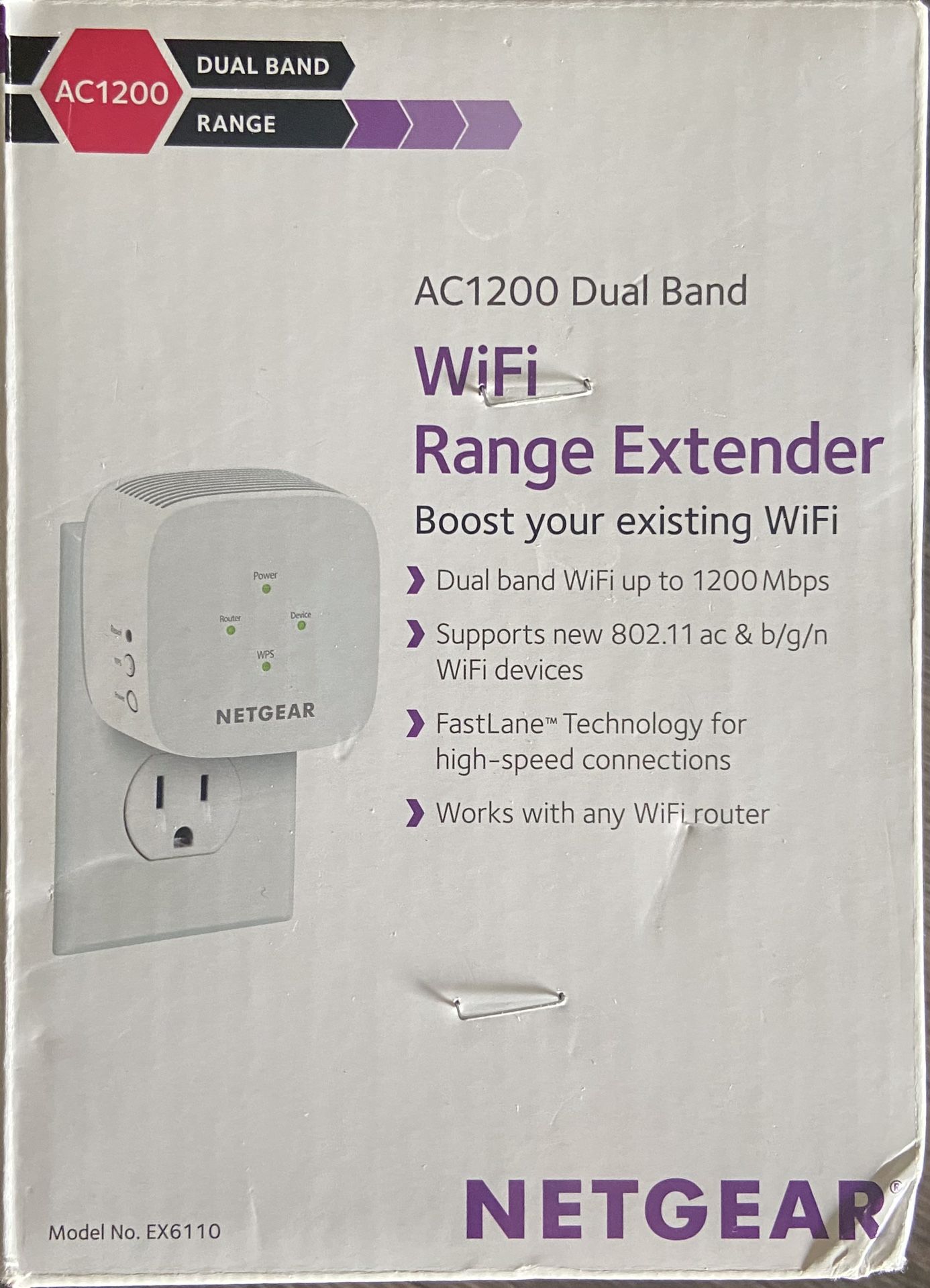 NETGEAR - AC1200 WiFi Range Extender and Signal Booster, Wall-plug, White, 1.2Gbps (EX6110)