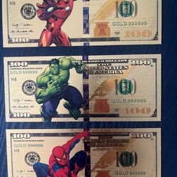Marvel Superheroes $100 Novelty 24k Gold Foil Plated Collector Note Bill