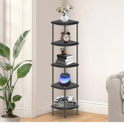 5 Tier Corner Shelf Stand, Tall Display Rack Multipurpose Shelving Unit, Storage Home Decor Organizer Shelves for Bedroom Living Room, Black