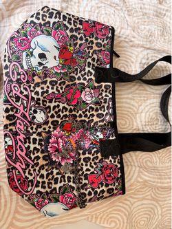 Ed Hardy large tote bag leopard print tattoo graphic Y2K boho