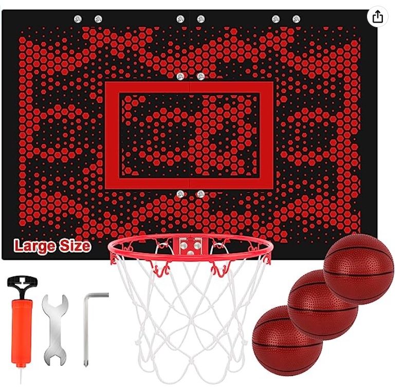 Large Indoor Basketball Hoop Set with 3 Balls, Air Pump