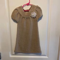 Cherokee Shimmer Sweater Dress with Flower Applique, 4T, Tan Must pick up
