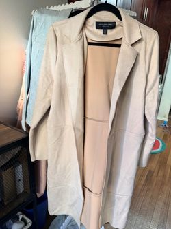 NEW Medium : Modest cream-colored Marc New York (Andrew Marc) long open-front microsuede jacket