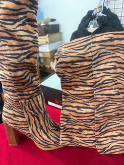 Tiger Print Knee-High Heeled Boots