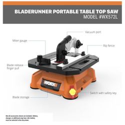 Worx WX572L 5.5 Amp BladeRunner Portable Electric Table Top Saw