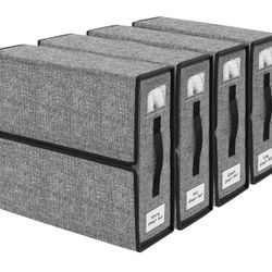 4 Pack Foldable Linen Closet Storage with Window and Label (King & Queen Size) - Black