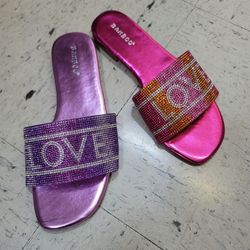 Bamboo Rhinestone Sandals Women New Love Bling Slides New Purple & Pink Avaiable