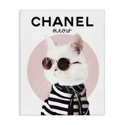 Large Glam Fashion Cat Canvas Wall Art – 30” × 40” – New