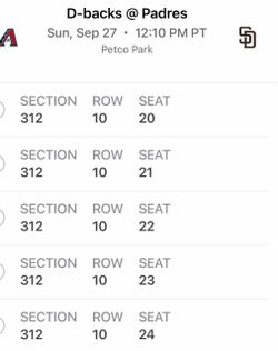 D-backs vs Padres MLB Tickets – 5 Seats