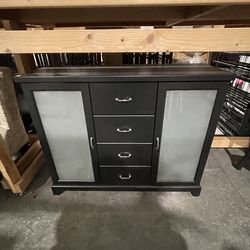 Black Wood Cabinet w/ Frosted Glass Doors