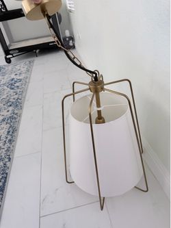 Brass Pendant Light with White Fabric Shade