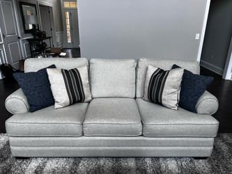 Light Gray 3-Seat Upholstered Sofa with Pillows