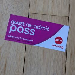 AMC Movies Ticket Good For One Guest Expires 10/31/2025. Use At Theater or Online.

The AMC Movies !! 