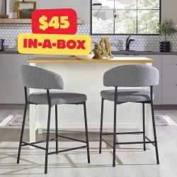 Set of 2, Walker Edison Alexis Charcoal Curved Back Counter Height Stool