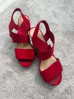 Red Suede Block Heel Sandals