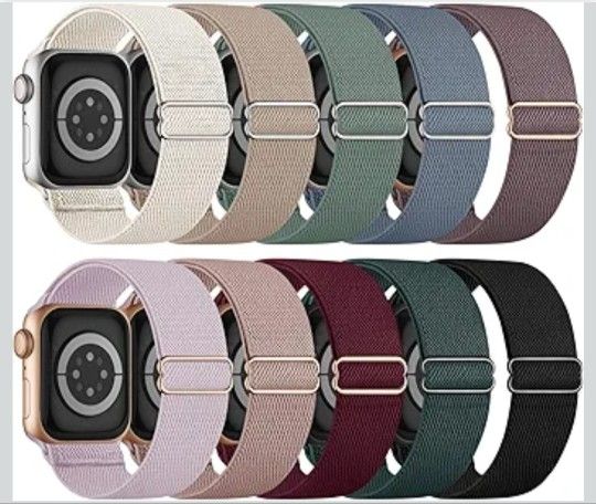 10 Pack Stretchy Bands Compatible with Apple Watch Band 40mm 38mm 41mm 42mm 44mm 45mm 46mm 49mm Women Men, Water-Resistant Solo Loop Elastic Sport Str