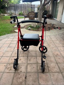 Red 4-Wheel Rollator Walker with Seat