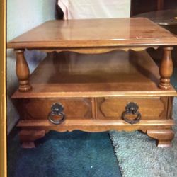 Brown Solid Wood End Tables With Two Drawers