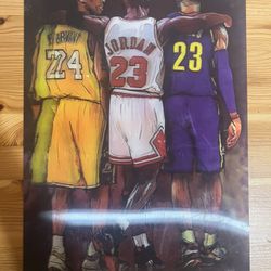 Kobe Bryant Michael Jordan Lebron James 3D Photo Holographic Poster Used Fair Condition $30 Meet Up In Irving @dfwgoods 