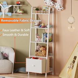 Wood Ladder Shelves Organizer Storage with Fabric Drawer Size Length 17", Width 11", Height 56" New Condition Assembled