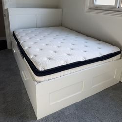 BRIMNES Bed frame with storage + Barely Used Mattress