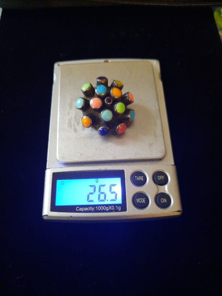 Sterling Silver Charm/brooch with Multicolor Stones