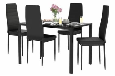 5-Piece Black Glass Dining Table Set with 4 Chairs