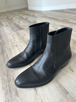 Men’s Black Genuine Leather Ankle Boots Size 8 Mens – Side Zip