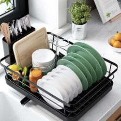 SS-Kitsure Dish Drying Rack for Kitchen Counter, Stainless Steel Sink Organization and Storage 12''W x 15.5''L, Black