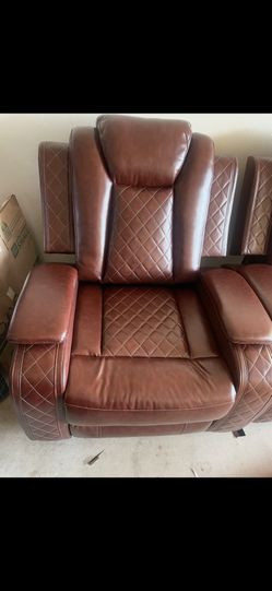 LEATHER POWER RECLINING STADIUM/THEATER SEATING w/LIGHTING (2Pcs)! “NEW”