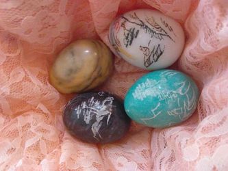 Oriental carved egg shapes circa 1935