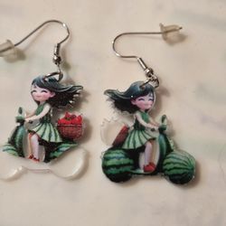 girl on scooter earrings