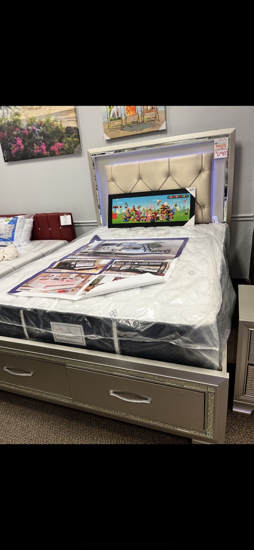 Modern LED Bed Frame with Storage Drawers