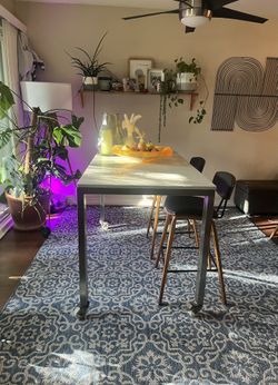 Custom Stone And Stainless Steel Industrial Table Barstool Height Handmade Indoor Outdoor Kitchen Table