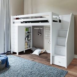Harriet Bee Ayres Twin Loft Bed with Drawers and Shelves