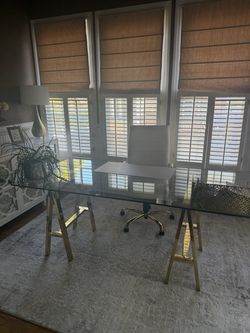 Pangea Home 'Brady' Gold Metal & Glass Trestle Desk