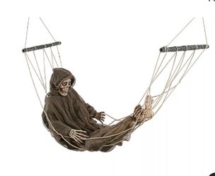 Skeleton in Hammock Funny Outdoor Halloween Decoration Grim Reaper Prop